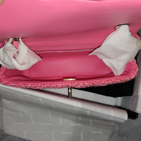 Chanel Classic Rectangular Mini Flap 22K Pink Tweed Light Gold tone Hardware - Picture 11 of 14